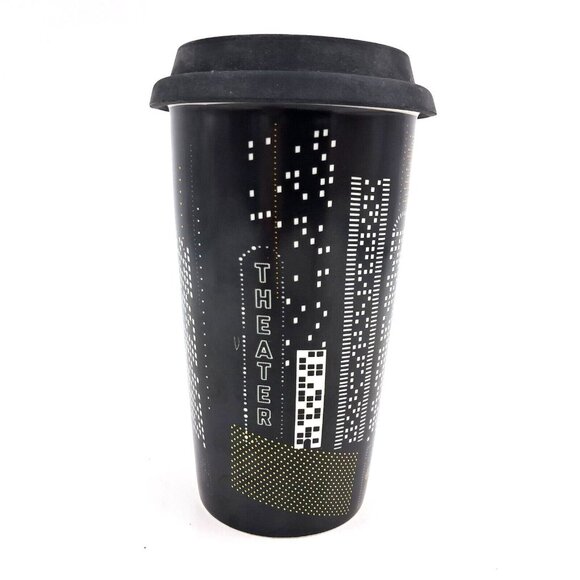 Starbucks Times Square NYC Broadway Travel Mug Ceramic Gold Black Silicon Lid - Picture 4 of 8